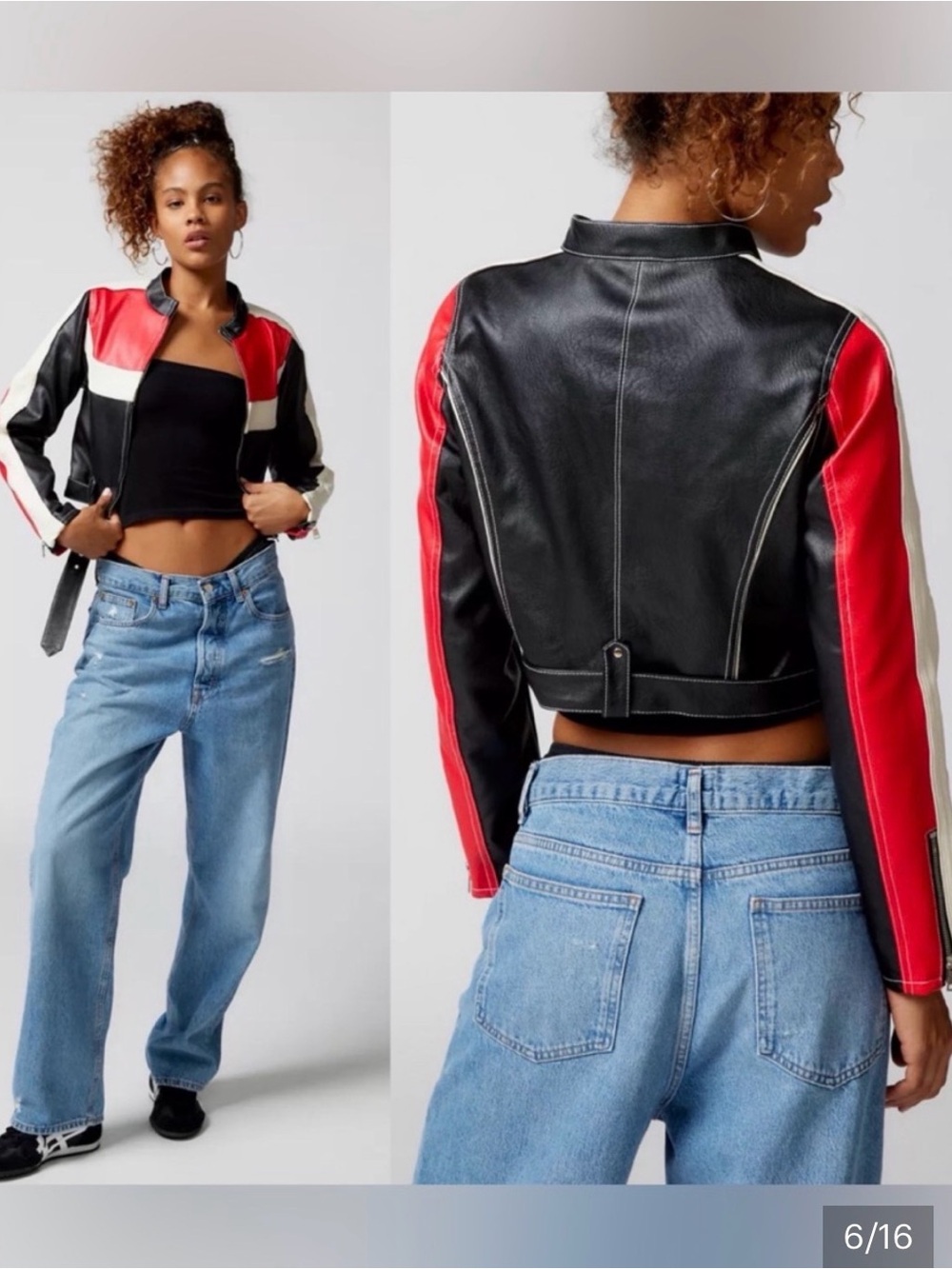 Urban Outfitters Black, Red & White Leather Moto Jacket size M - Picture 3 of 11